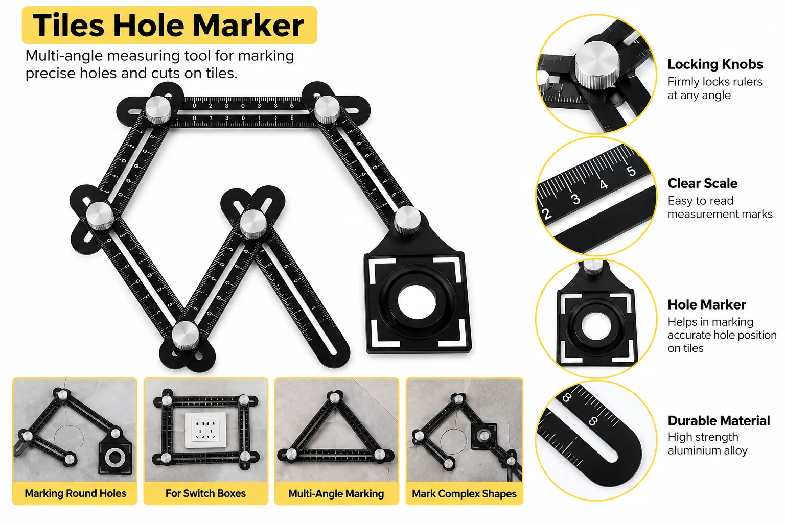 Tiles hole marker marking round holes, switch boxes, angles and complex shapes